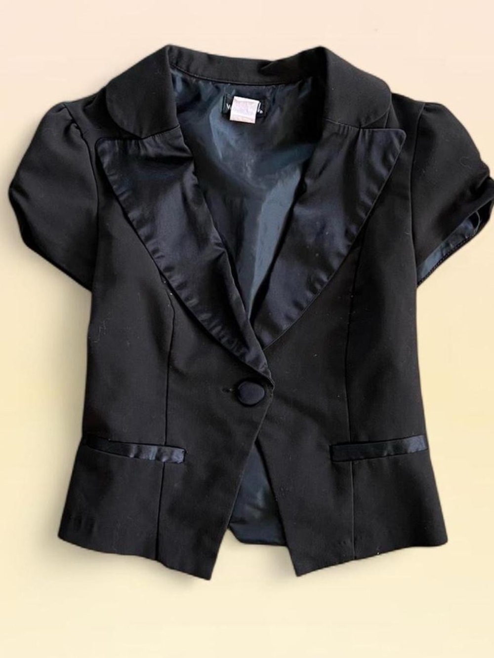 Vintage Y2K Wet Seal Cropped Black Satin-Trim Babydoll Blazer